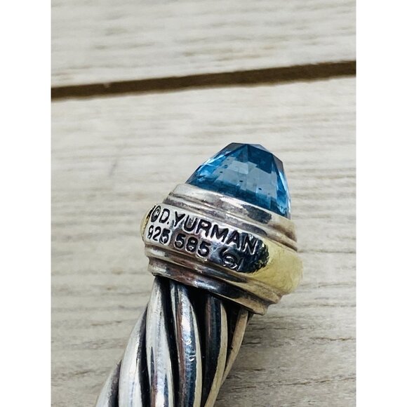 David Yurman Sterling Silver 925 & 14k Gold 7mm Cable Topaz Cuff Bracelet - Picture 5 of 8